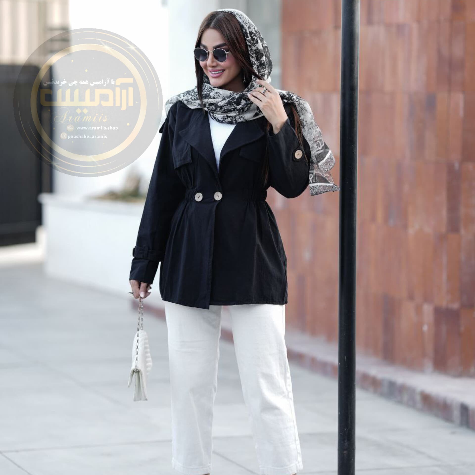 مانتو لینن عروسکی کمرکش مشکی — تصویر ۲