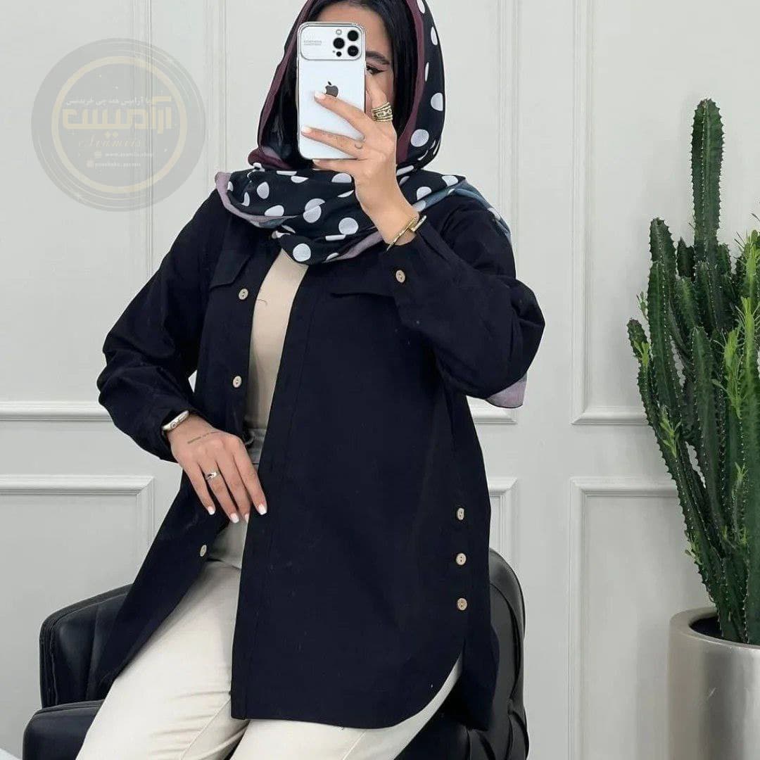 مانتو لینن بغل دکمه مشکی