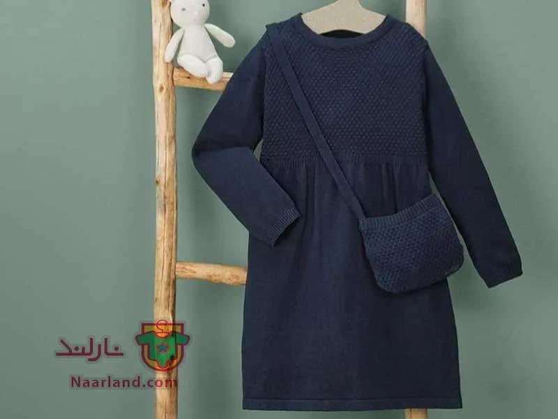 ست پیراهن و کیف بافت دخترانه لوپیلو سرمه ای — تصویر ۵