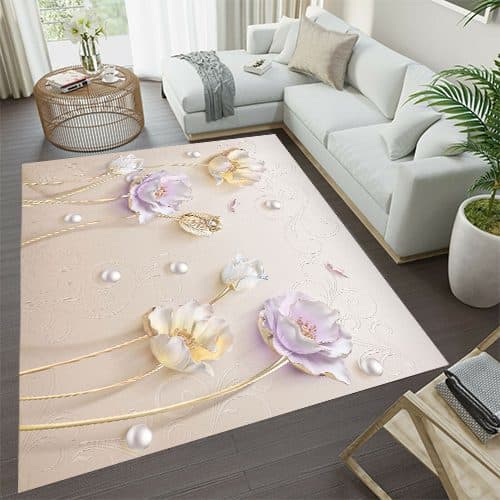 فرشینه طرح گل پوستری سه بعدی