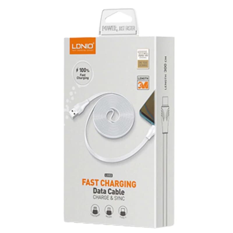 کابل تبدیل USB به لایتنینگ الدینیو مدل LS553 طول 3 متر کدm16269 — تصویر ۲