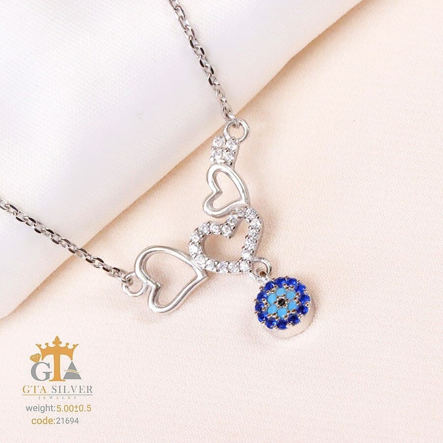گردنبند نقره زنانه طرح قلب و چشم نظر کد 21694