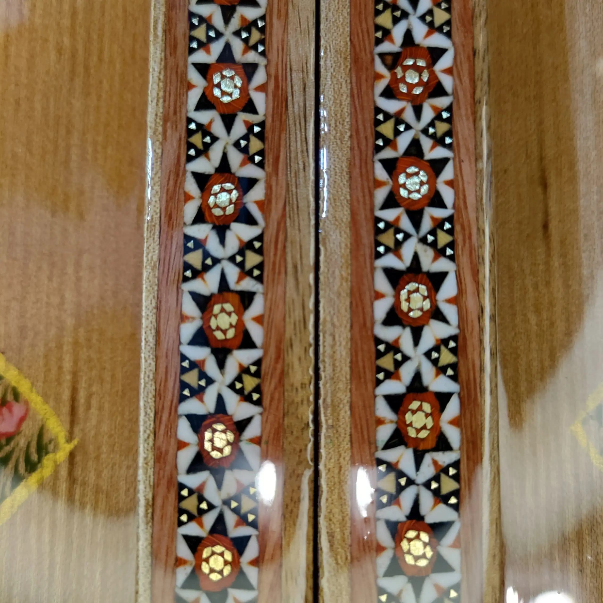 تخته نرد دست ساز گردو خاتم و پرداز گل مرغ برجسته اقتصادی آبی — تصویر ۸
