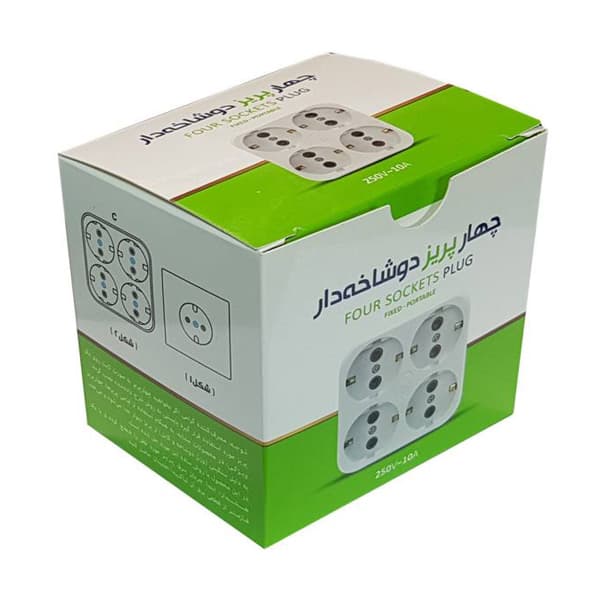 چهارخانه برق دوشاخه ارت دار 10 امپر — تصویر ۲