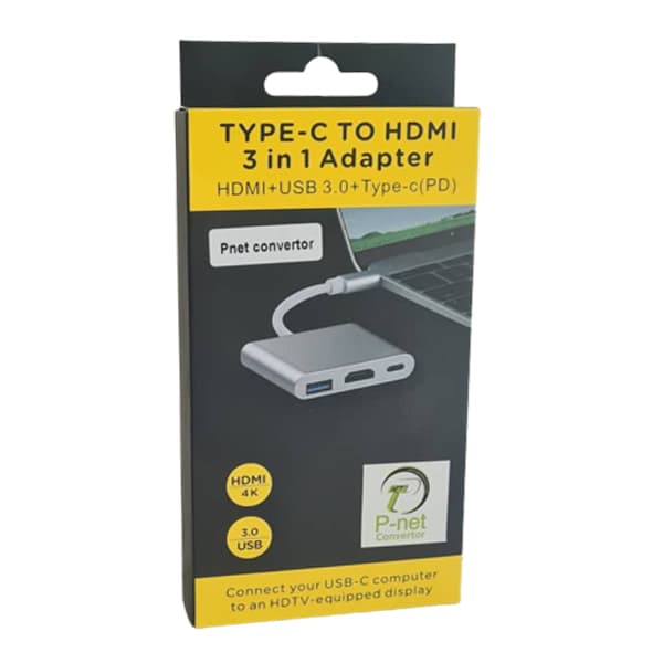 کابل تبدیل TYPE C به HDMI 4K + USB3.0 + TYPE C پی نت — تصویر ۲