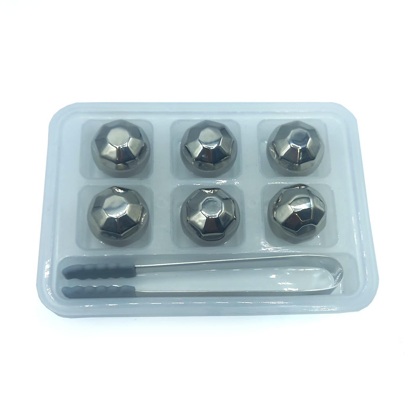 یخ فلزی کروی چند ضلعی استیل مجموعه 6 عددی به همراه انبر کد a310003 — تصویر ۲