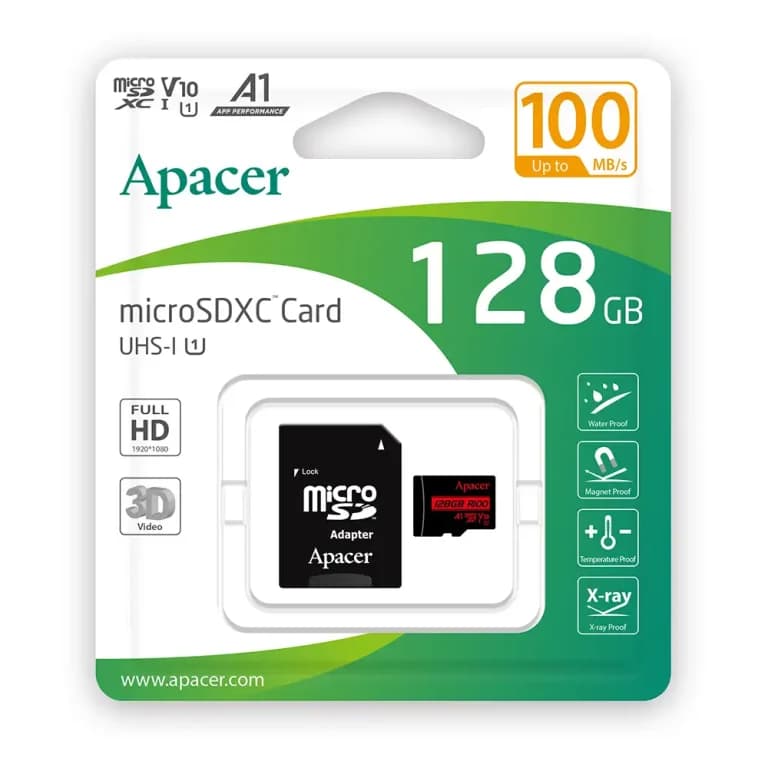 کارت حافظه اپیسر مدل Apacer R100 A1 V10 – microSDXC UHS-I U1 سرعت 100MBps ظرفیت 128 گیگابایت