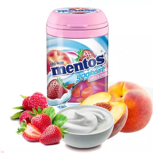 دراژه منتوس با طعم توت فرنگی و ماست 90 گرمی Mentos Dragee Strawberry Yoghurt — تصویر ۲