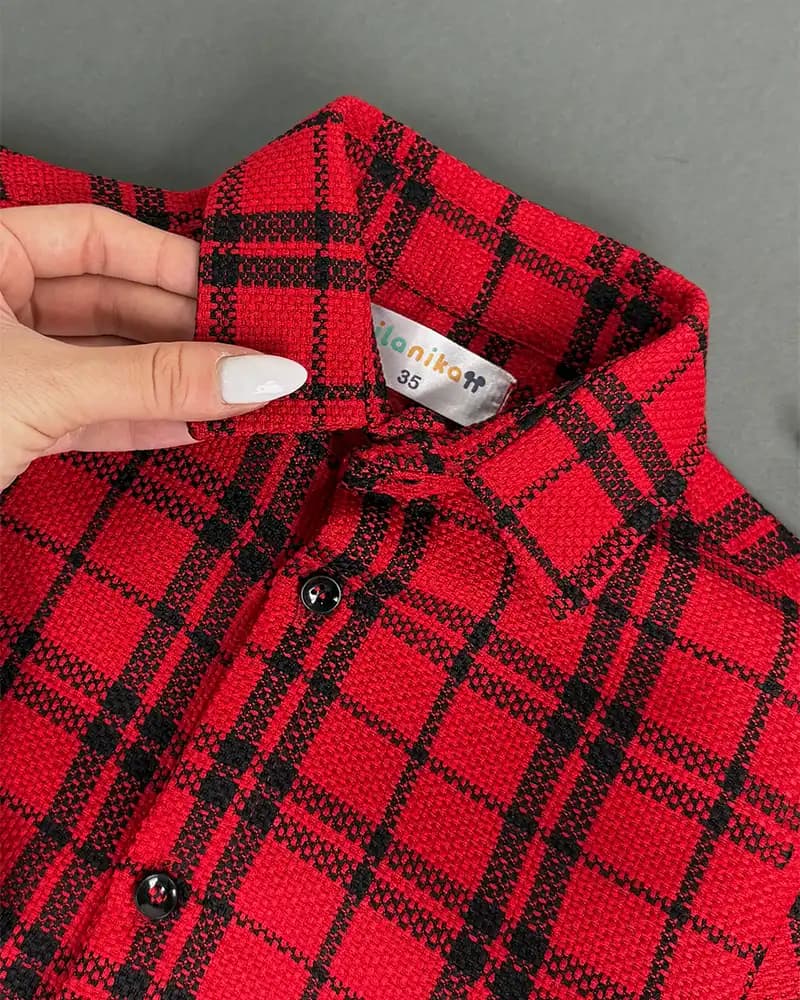 شومیز چهارخونه بچگانه مدل مایلو کد 4543 — تصویر ۳