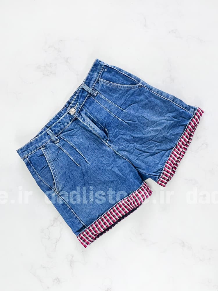 شورتک کوتاه جین پاچه پاکتی طرحدار