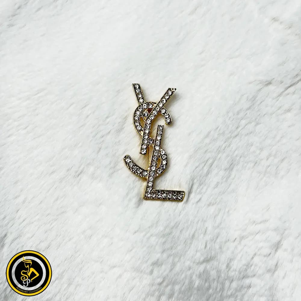 گل سینه طرح YSL نگینی