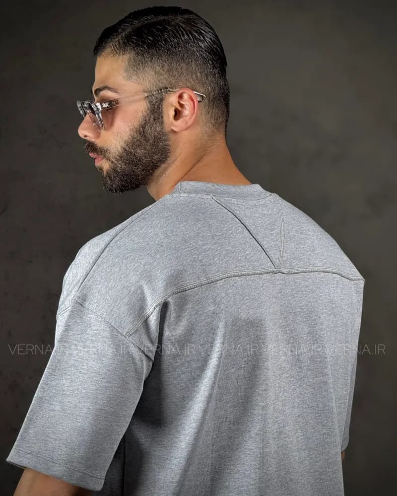 تیشرت مردانه باکسی تیکه چرم دوزی 3219 — تصویر ۵