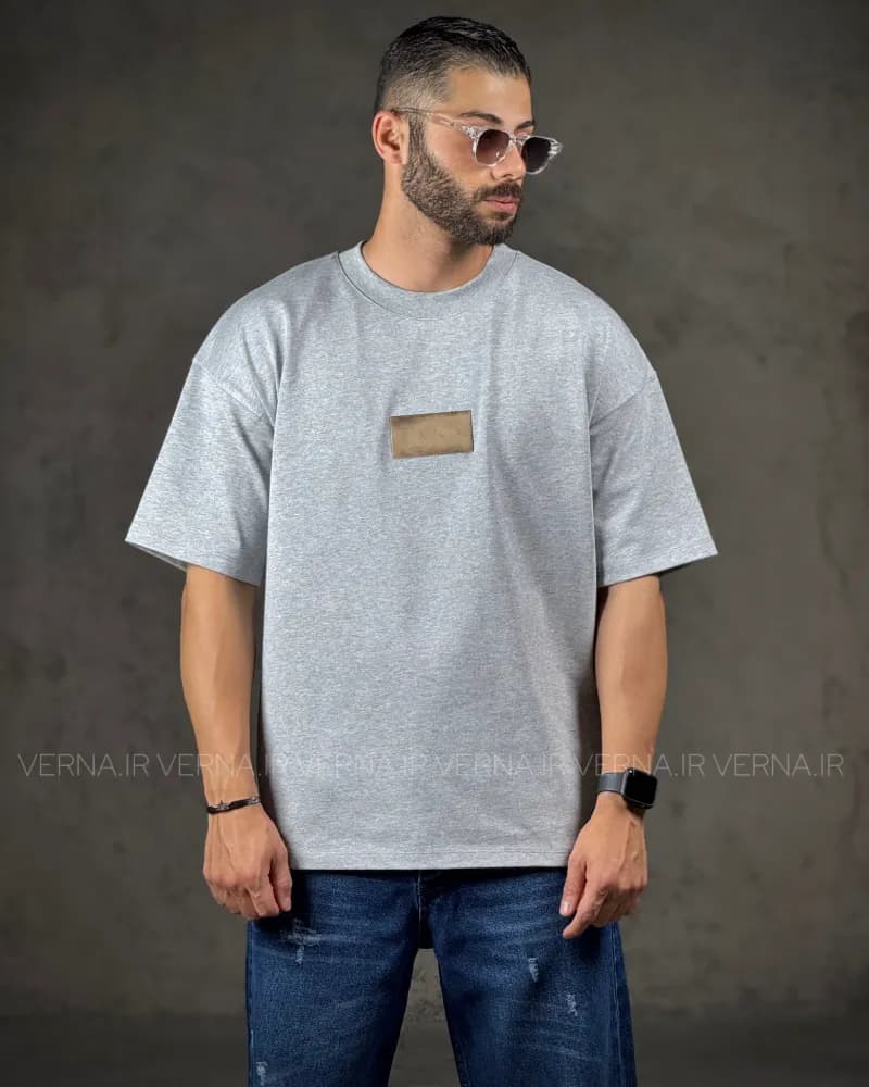 تیشرت مردانه باکسی تیکه چرم دوزی 3219 — تصویر ۲