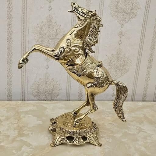 مجسمه برنج اسب ایستاده زین دار کد B7077