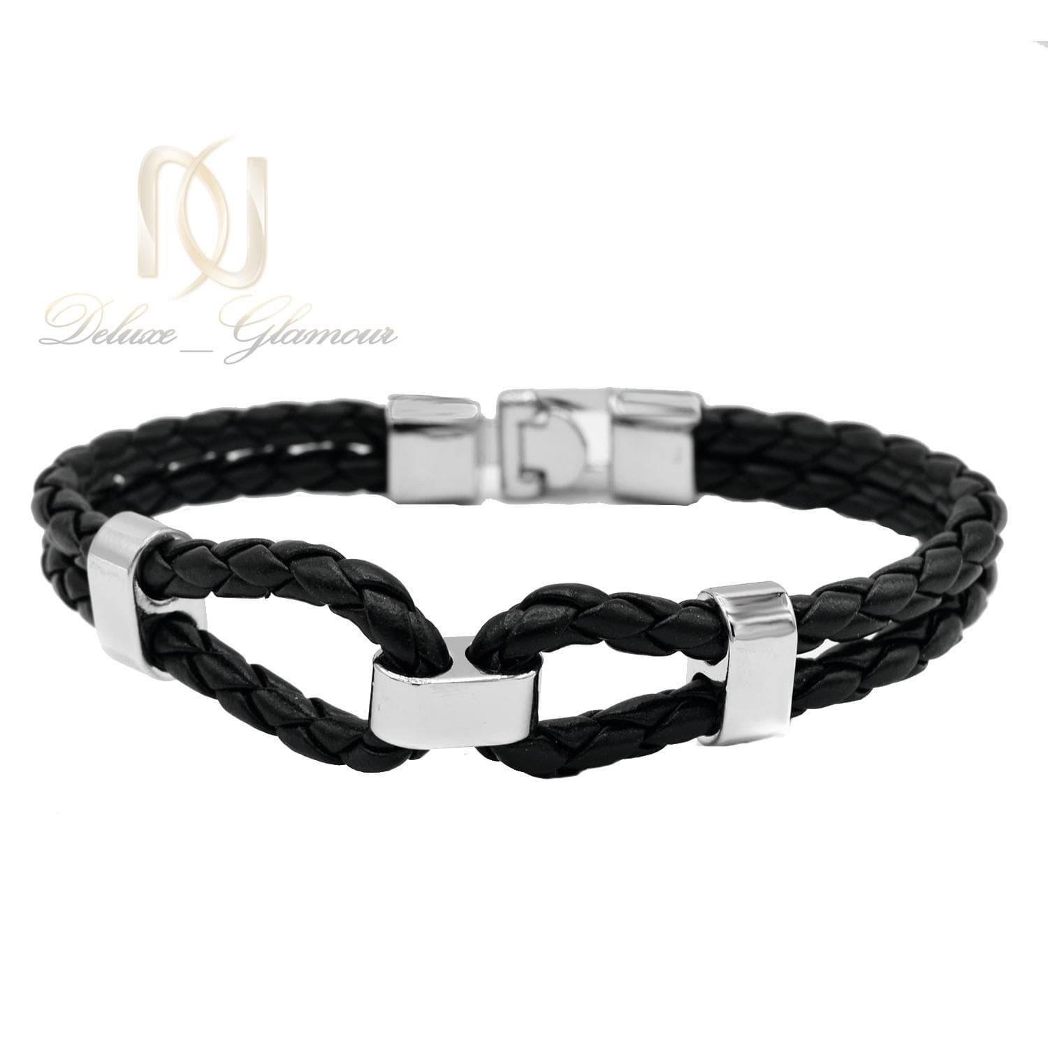 دستبند چرمی مردانه طرح بافت مشکی Ds-n489