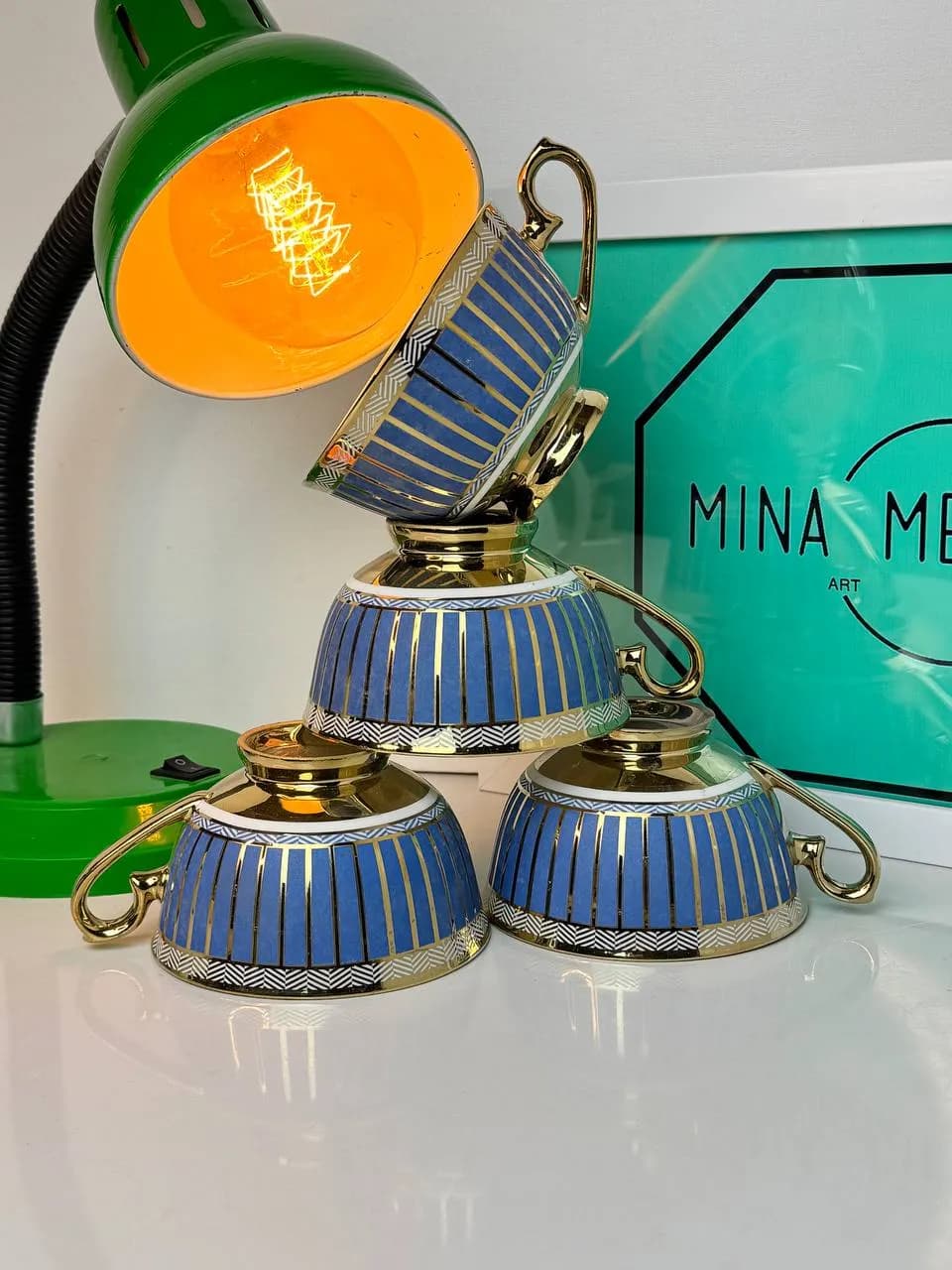 فنجان لته خوری آبی طلایی کد 0016