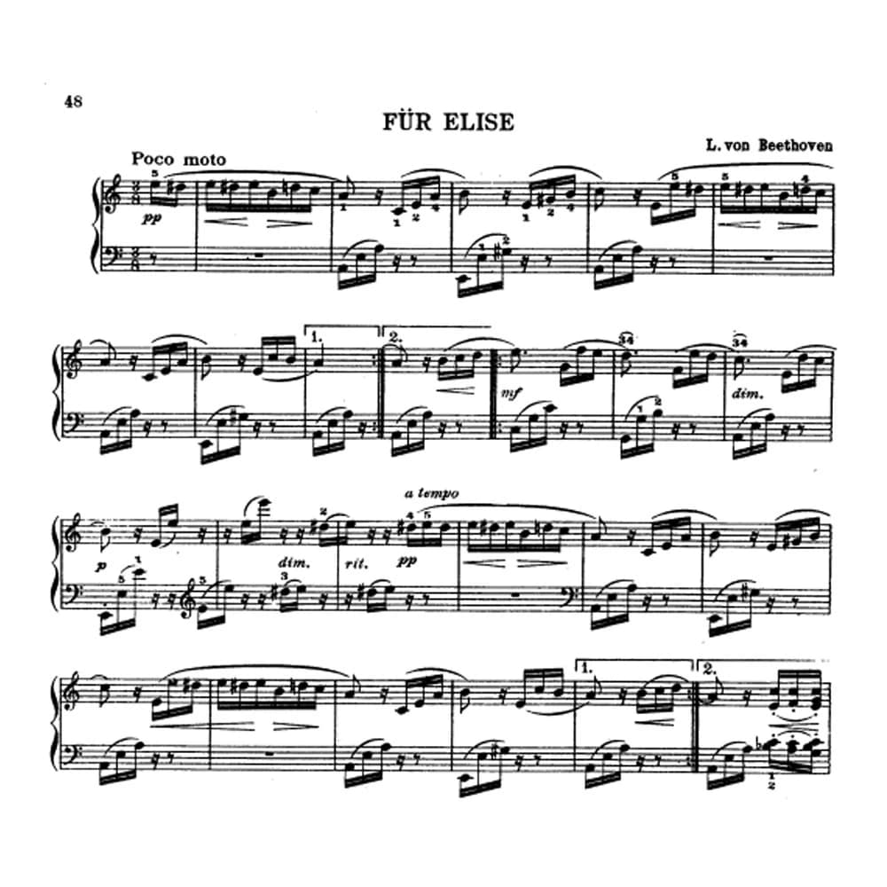 نت پیانو فور الیزه بتهوون Fur Elise beethoven