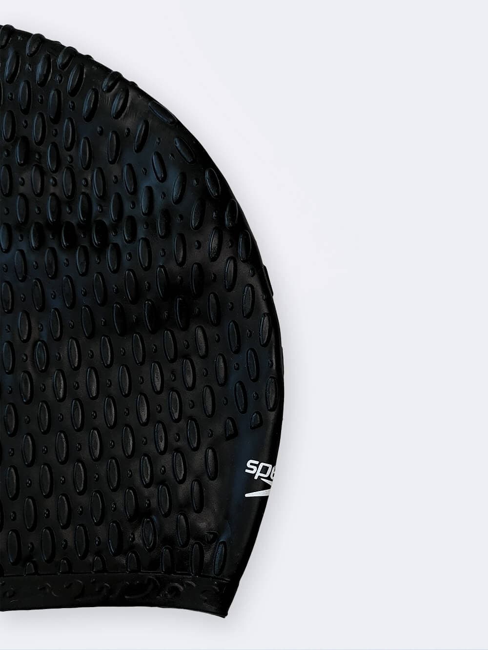 کلاه استخر شنا مشکی زنانه و مردانه سیلیکونی مناسب برای مو های بلند بانوان اسپیدو ( Speedo ) طرح پفکی — تصویر ۳