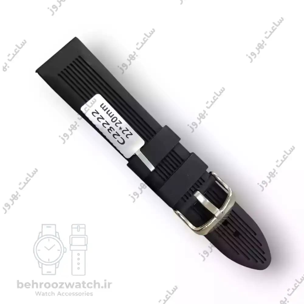 بند ساعت سیلیکونی مشکی مدل C23222 سایز ۲۲ میلی‌متر — تصویر ۲