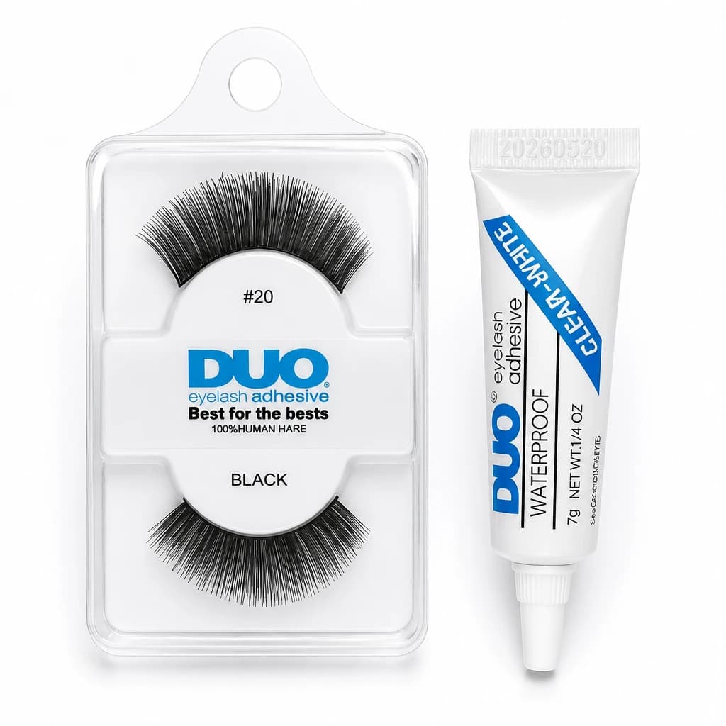 چسب مژه سفید +مژه جفتی شماره 20 برند duo