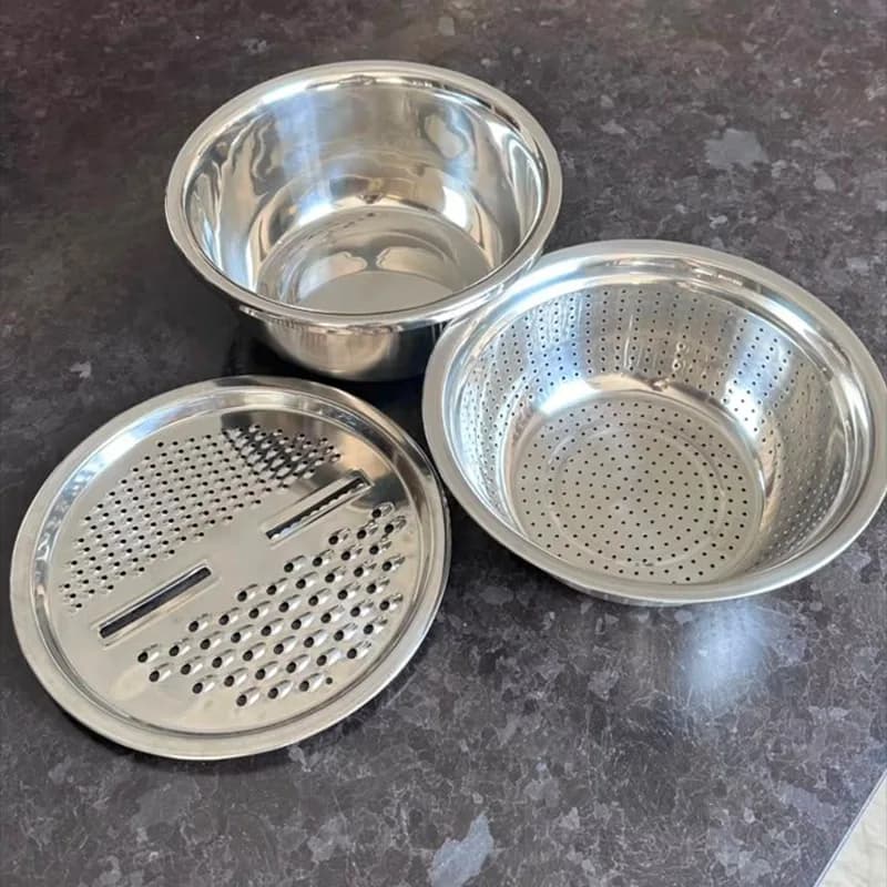 ست سه کاره لگن آبکش و رنده استیل