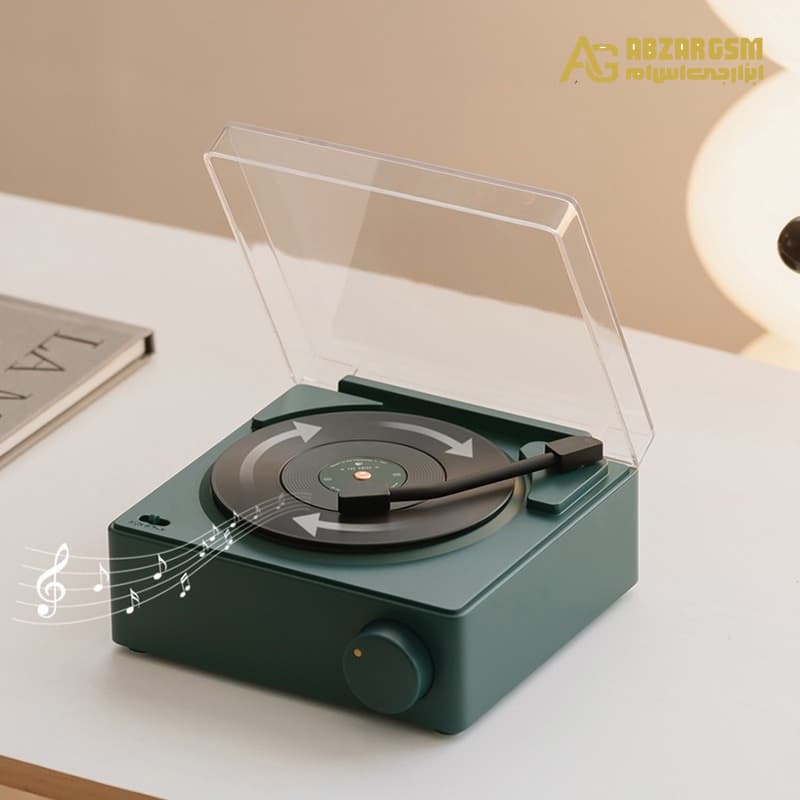 اسپیکر بلوتوثی طرح گرامافون سبز مدل Round-X11 — تصویر ۲