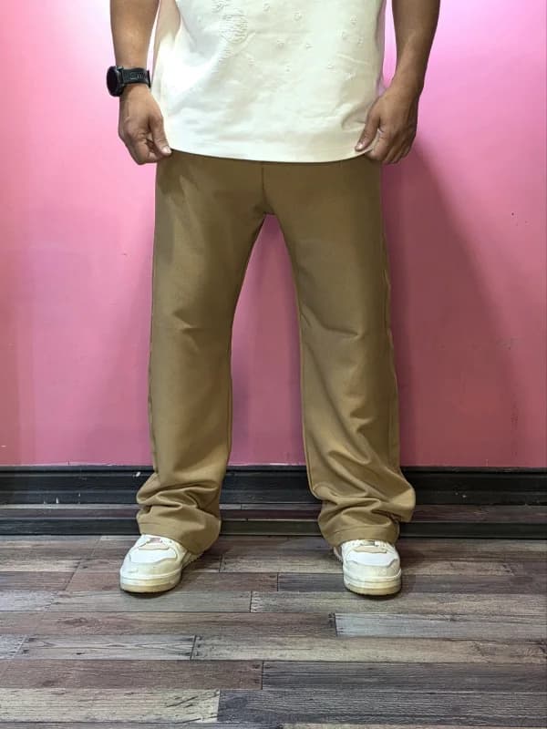 شلوار بگ پارچه ای مردانه کرمی