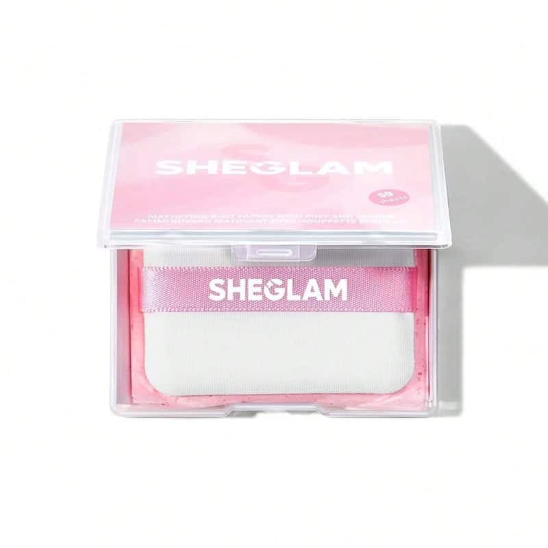 کاغذ کنترل چربی پوست شیگلم SHEGLAM مدل Mattifying Blot Papers With Puff مدل Rose رنگ صورتی