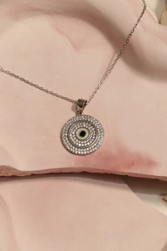 گردنبند نقره زنانه طرح چشم نظر تمام نگین — تصویر ۲