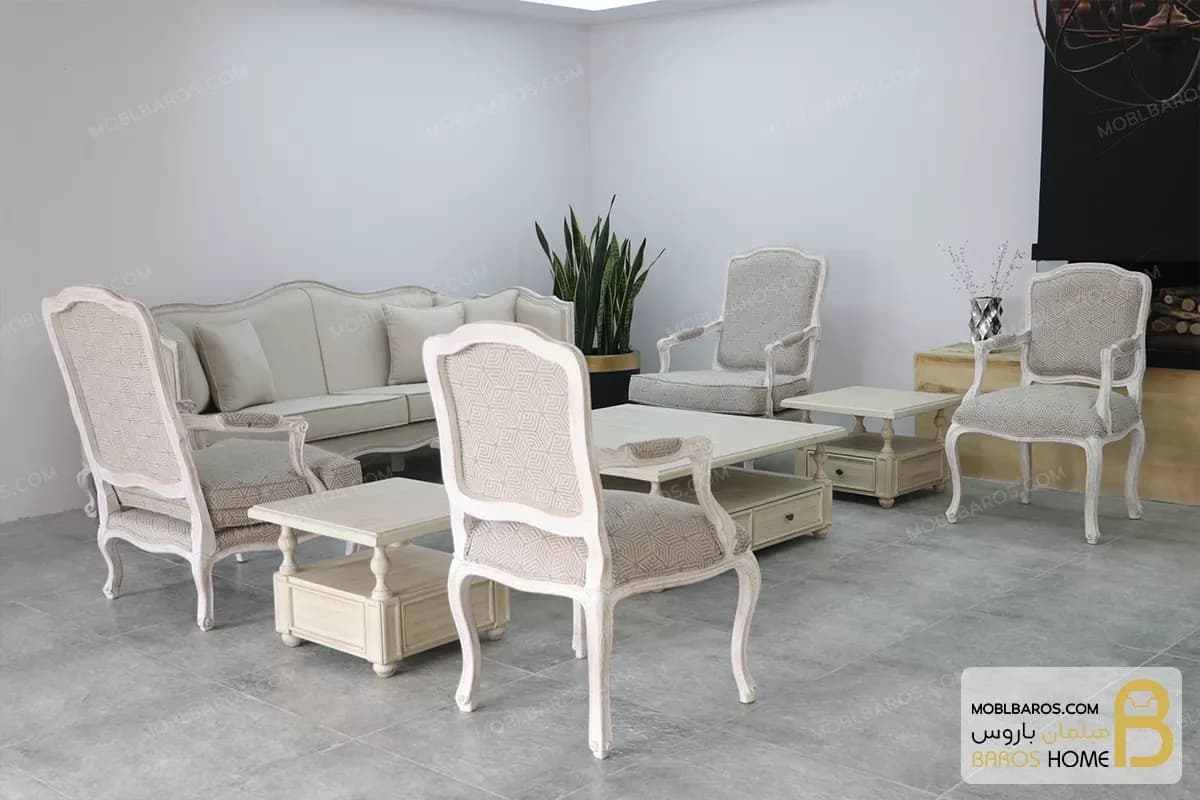ست مبلمان کلاسیک گندم و مبل و میزبان فرانسوی