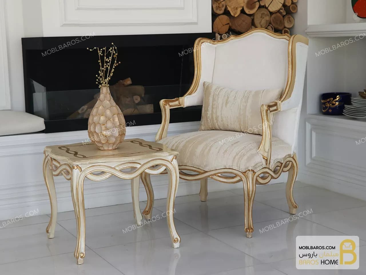 میز جلومبلی و عسلی ابزاری ورق طلا — تصویر ۶