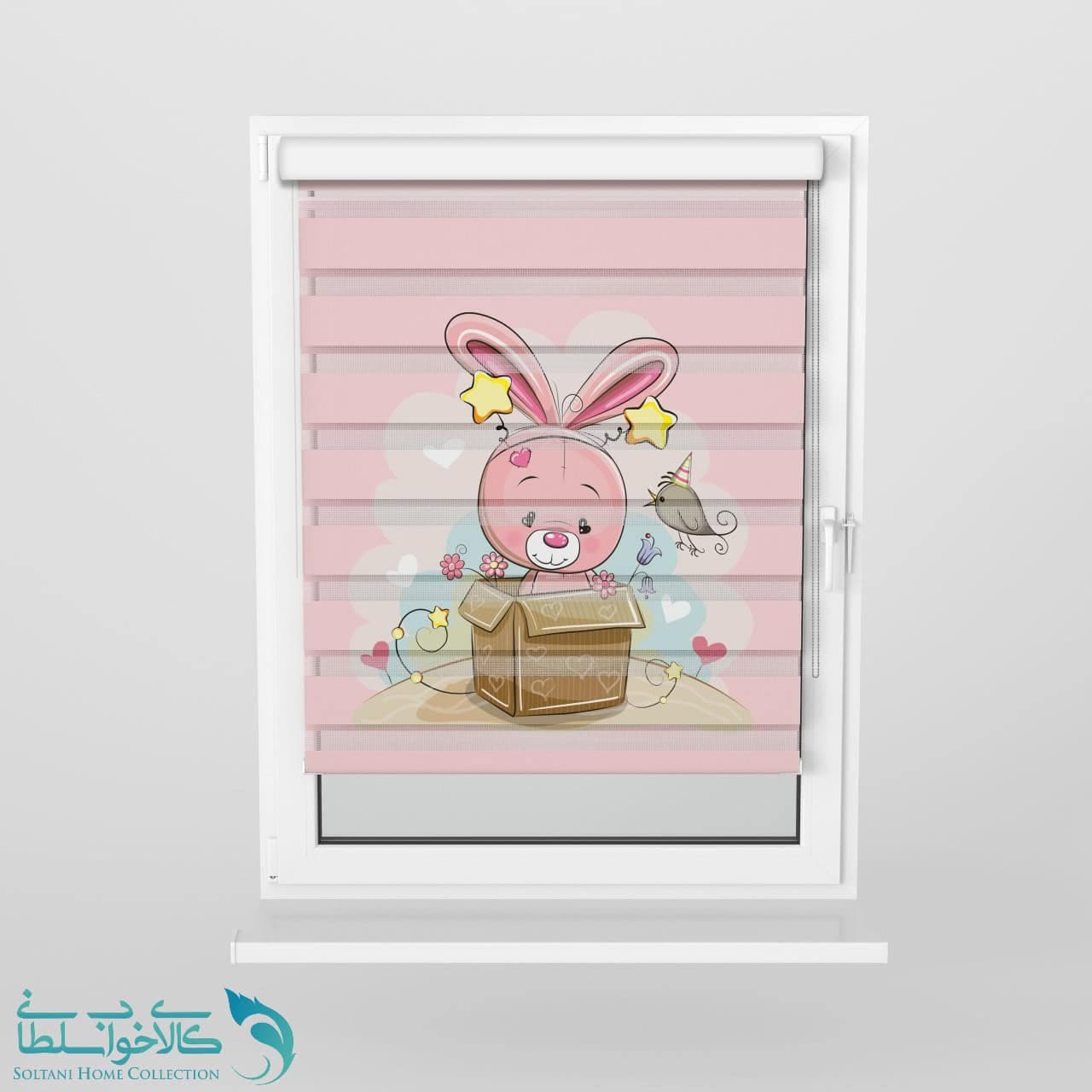 پرده زبرا اتاق کودک طرح خرگوش صورتی کد A1372