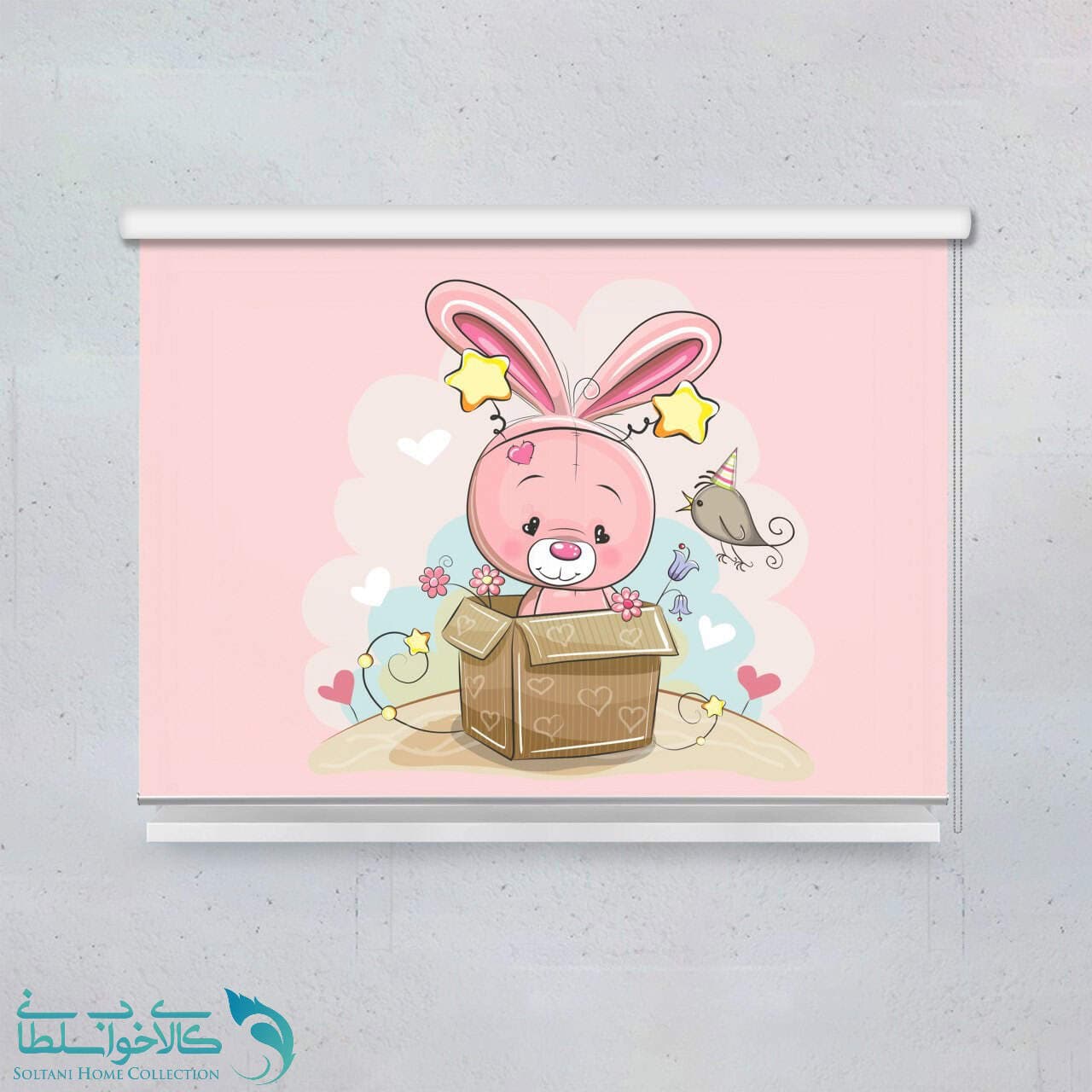 پرده شید اتاق کودک طرح خرگوش صورتی کدA1372