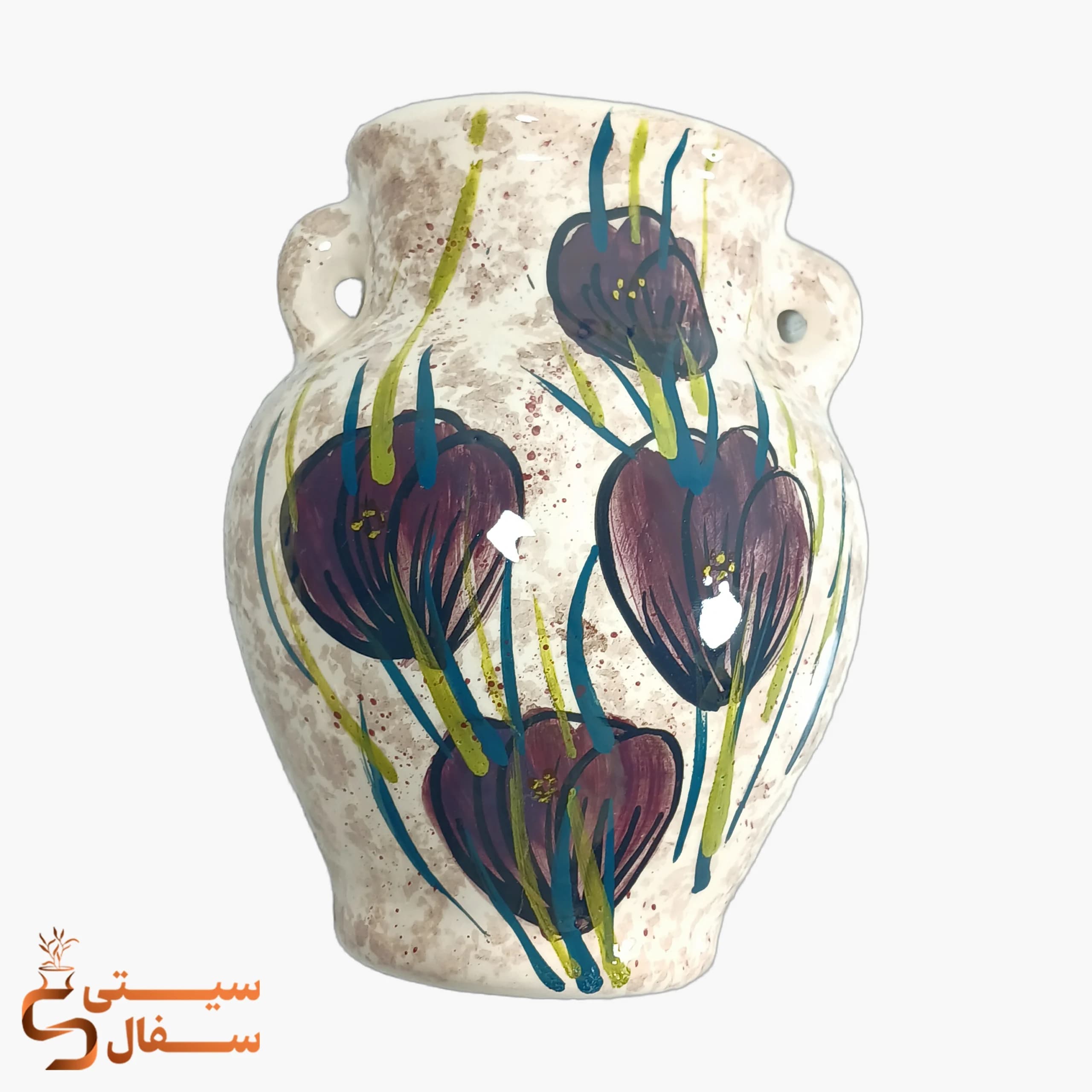 گلدان دیوارکوب کوزهای بنفش سرامیکی مدل نگار (ارتفاع ۲۱ سانتیمتر) — تصویر ۳