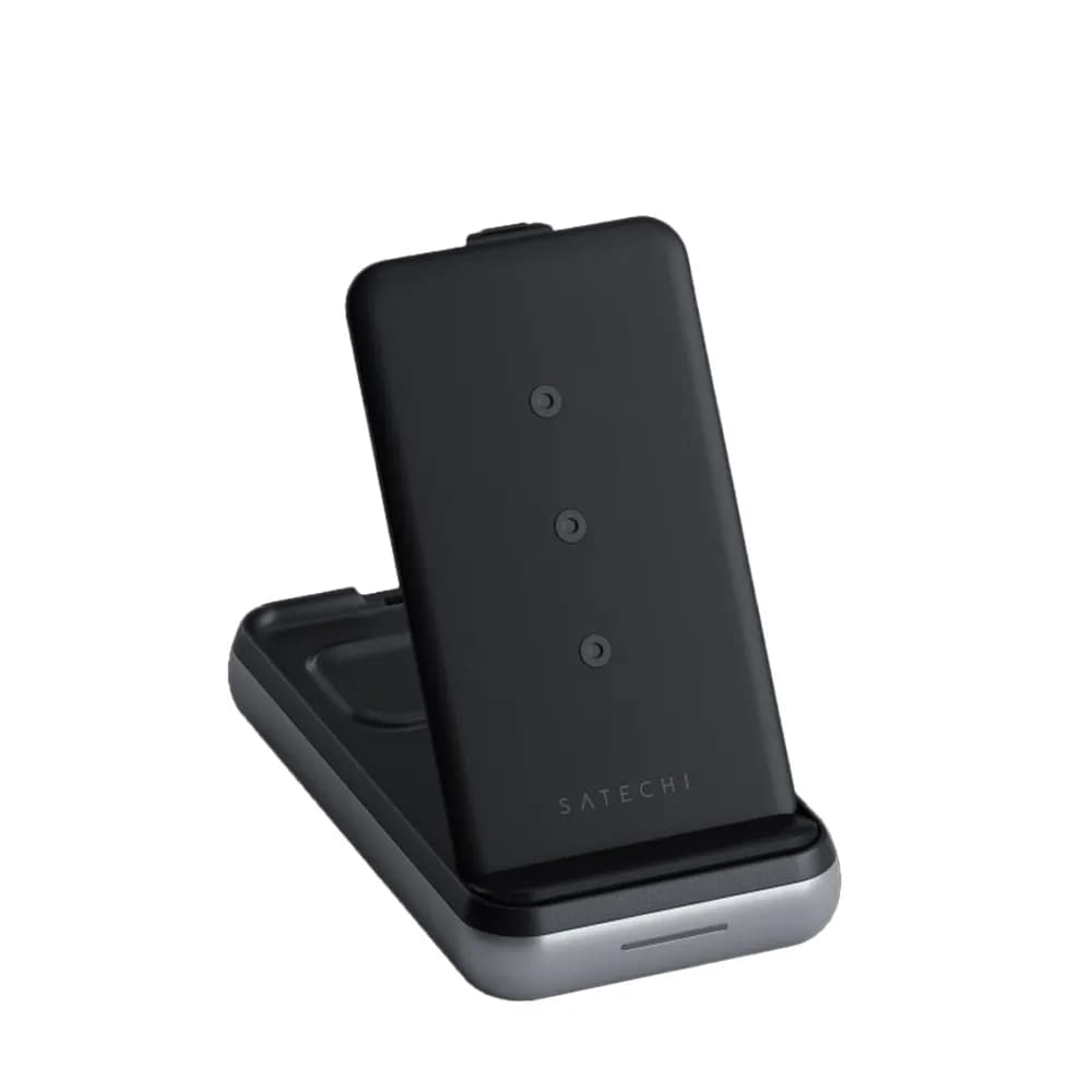 استند و شارژر وایرلس ۲ کاره ساتچی مدل Satechi DUO Wireless Charger Power Stand رنگ خاکستری — تصویر ۲