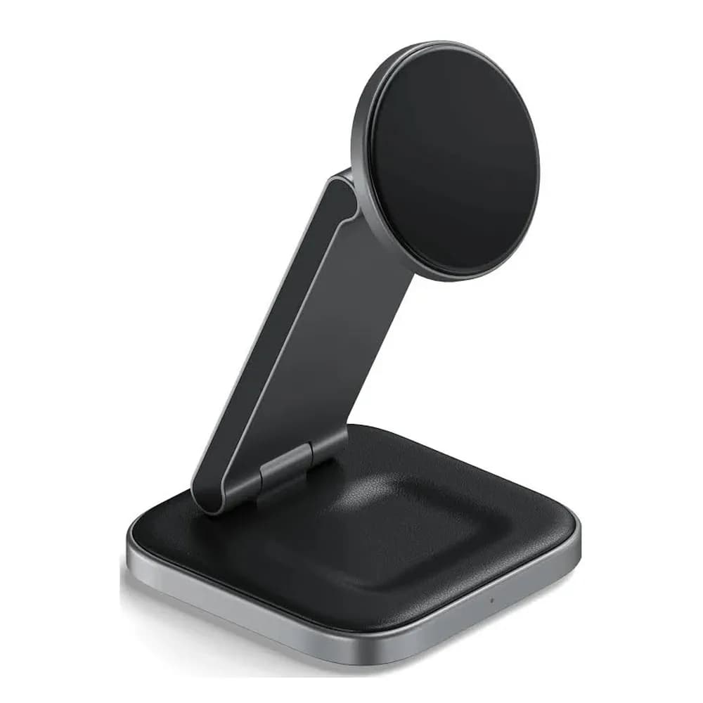 استند و شارژر وایرلس ۲ کاره ساتچی مدل Satechi Foldable Qi2 Wireless Charging Stand رنگ خاکستری — تصویر ۲