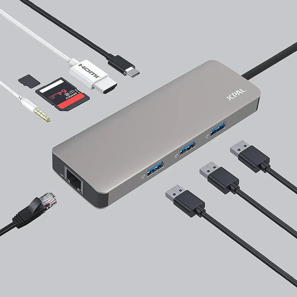 هاب ۹ پورت USB-C برند جی سی پال مدل Jcpal Linx JCP6179 9in1 Port Hub — تصویر ۳