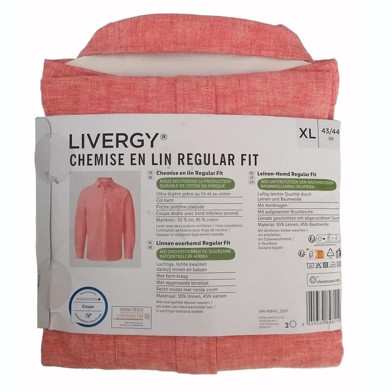 پیراهن لینن مردانه برند لیورجی آلمان آستین بلند 408451 Livergy — تصویر ۵