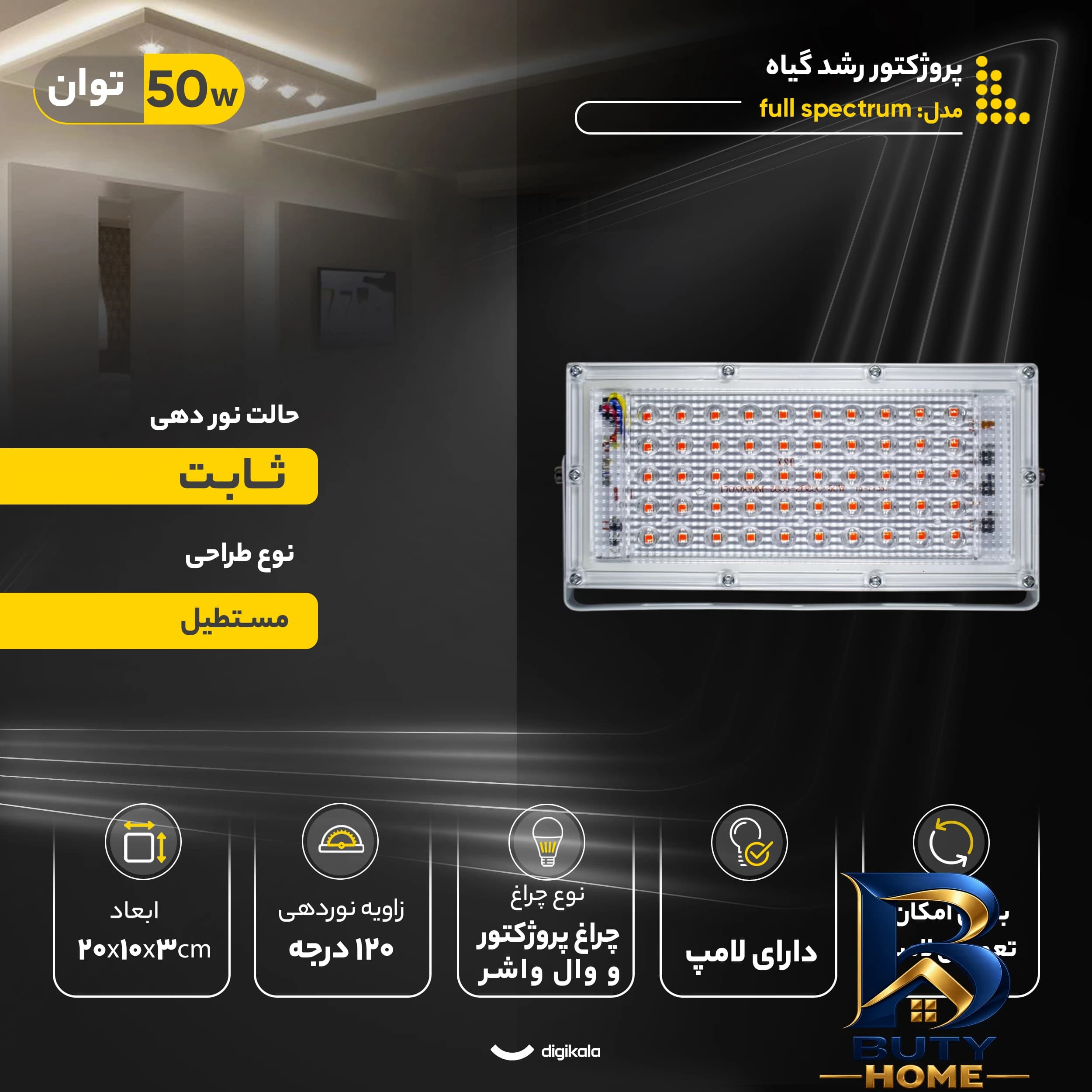 پروژکتور گیاه رشد 50 وات مدل full spectrum — تصویر ۵