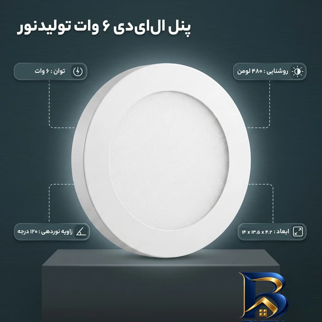 پنل ال ای دی ۶ وات مدل NRM تولیدنور — تصویر ۲