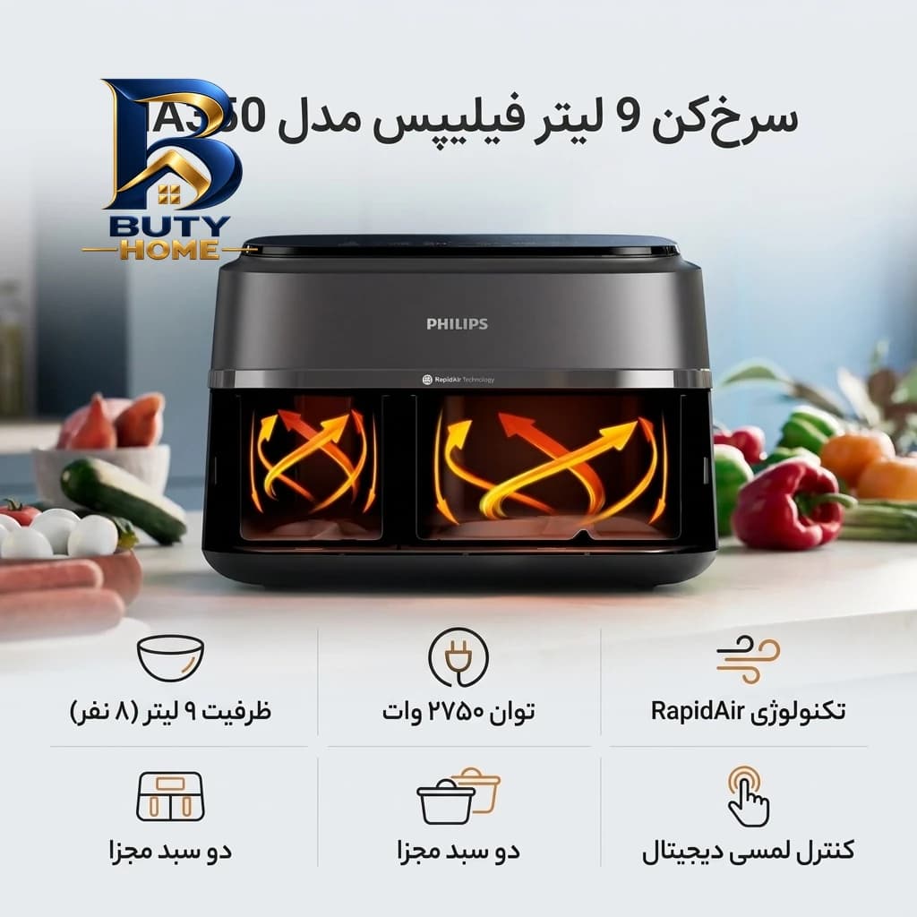 سرخ کن ۹ لیتر فیلیپس مدل NA۳۵۰ اصل — تصویر ۲