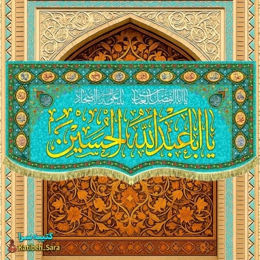 کتیبه مخمل اعیاد شعبانیه و ولادت امام حسین(ع) طرح گلدوزی.