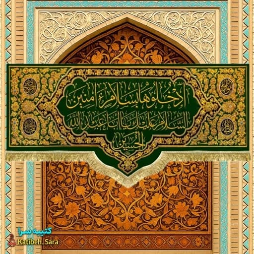 کتیبه مخمل طرح ورودی حرم امام حسین(ع) ادخلوها به سلام آمین