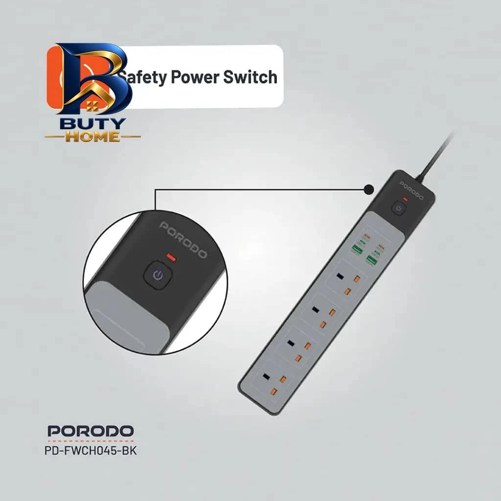 محافظ شوک الکتریکی و چند راهی برق پرودو مدل PD-FWCHO۴۵-BK-۶۵W اصل — تصویر ۸