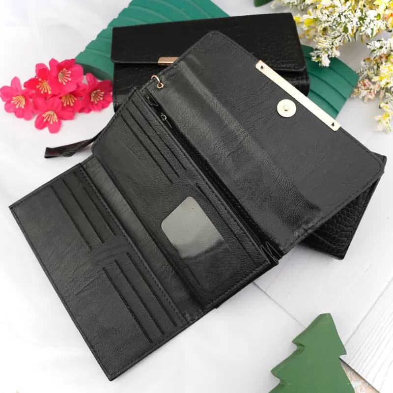 کیف پول تک لب زه دار سنگی مشکی 258-38 — تصویر ۲