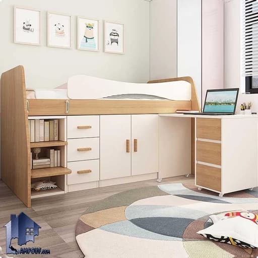 تخت خواب یک نفره مدل کمددار ومیز تحریر BL00137 مبلمان فرنا مدل 1141629