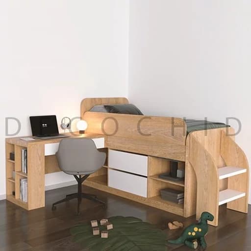 تخت خواب یک طبقه دار همراه با میز تحریر BL00172 مبلمان فرنا مدل 1141618