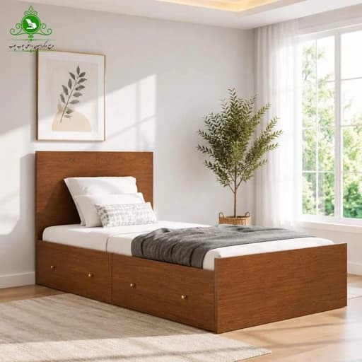 تخت خواب یک نفره مدل رامش با کشو بدون تشک مبلمان فرنا مدل 1141590