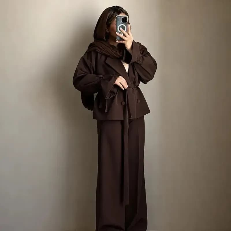 کت شلوار زنانه جنس مازراتی رنگ بندی مشکی سورمه ای قهوه ای سایز 1 و 2