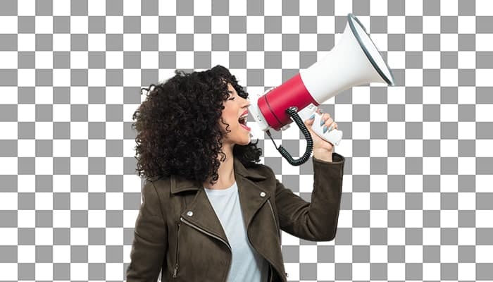 تصویر PNG دختر جوان با بلندگو